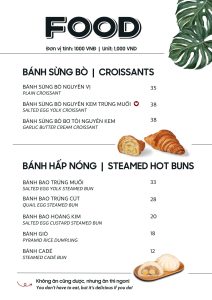 Menu bánh tại AllTime Coffee
